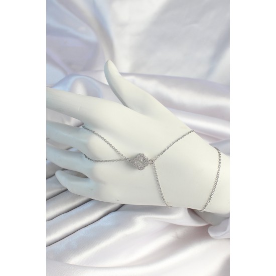 316L Çelik Zincirli Gümüş Renk Zirkon Taşlı Yonca Şahmeran - TJ-SN669