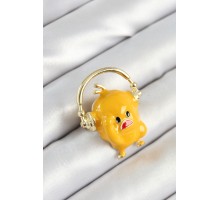 3D Kulaklıklı Sarı Civciv Figürlü Gold Renk Kadın Broş - TJ-BR446