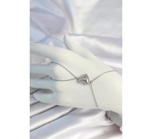 316L Çelik Zincirli Gümüş Renk Kalp Figürlü Zirkon Taşlı Şahmeran - TJ-SN671