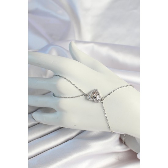 316L Çelik Zincirli Gümüş Renk Kalp Figürlü Zirkon Taşlı Şahmeran - TJ-SN671