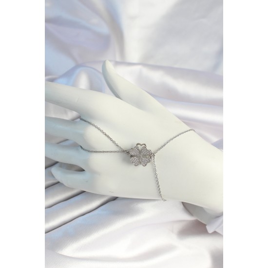 316L Çelik Zincirli Gümüş Renk Dönen Yonca Şahmeran - TJ-SN673