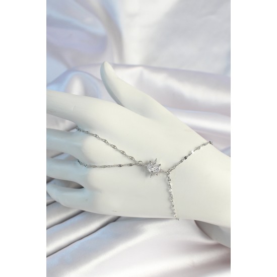 316L Çelik Zincirli Gümüş Renk Zirkon Taşlı Kutup Yıldızı Figürlü Şahmeran - TJ-SN675