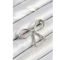 Zirkon Taş Detaylı Fiyonk Figürlü Gümüş Renk Kadın Broş - TJ-BR453