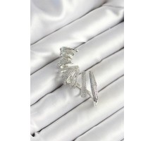 Pirinç Zirkon Taş Kaplamalı Sarmal Figürlü Gümüş Renk Kadın Sağ Kıkırdak Küpe - TJ-BKP10626