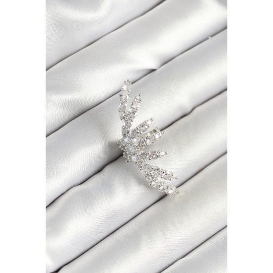 Pirinç Zirkon Taş Kaplamalı Gümüş Renk Kadın Sağ Kıkırdak Küpe - TJ-BKP10628