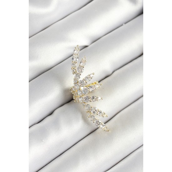Pirinç Zirkon Taş Kaplamalı Gold Renk Kadın Sağ Kıkırdak Küpe - TJ-BKP10629