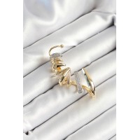 Pirinç Zirkon Taş Kaplamalı Sarmal Figürlü Gold Renk Kadın Sağ Kıkırdak Küpe TJ-BKP10630