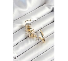 Pirinç Zirkon Taş Kaplamalı Sarmal Figürlü Gold Renk Kadın Sağ Kıkırdak Küpe - TJ-BKP10630