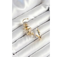 Pirinç Zirkon Taş Kaplamalı Sarmal Figürlü Gold Renk Kadın Sağ Kıkırdak Küpe - TJ-BKP10630