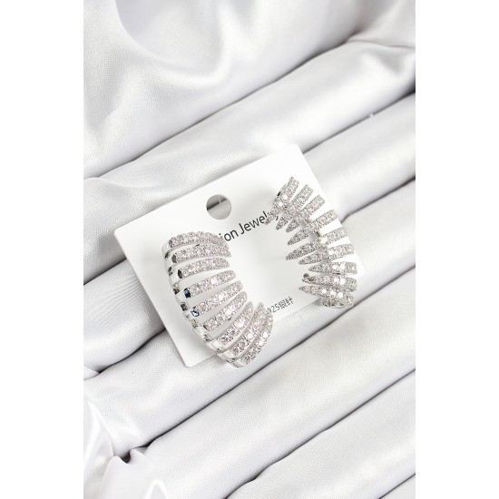 Pirinç Zirkon Taşlı Çoklu Görünümlü Model Gümüş Renk Kadın Küpe - TJ-BKP10631