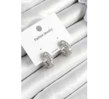 Pirinç Zirkon Taşlı Halka Model Gümüş Renk Kadın Küpe - TJ-BKP10633