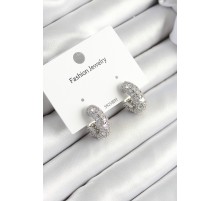 Pirinç Zirkon Taşlı Halka Model Gümüş Renk Kadın Küpe - TJ-BKP10633