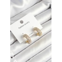 Pirinç Zirkon Taşlı Halka Model Gold Renk Kadın Küpe - TJ-BKP10634