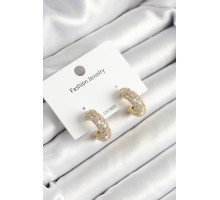 Pirinç Zirkon Taşlı Halka Model Gold Renk Kadın Küpe - TJ-BKP10634