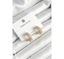 Pirinç Zirkon Taşlı Halka Model Gold Renk Kadın Küpe - TJ-BKP10634
