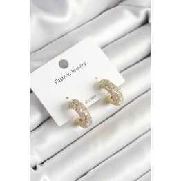 Pirinç Zirkon Taşlı Halka Model Gold Renk Kadın Küpe - TJ-BKP10634