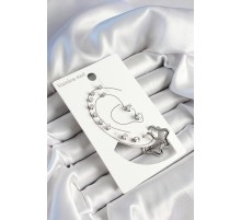 316L Çelik Yıldız Figürlü Ve Zirkon Taşlı Gümüş Renk 7'li Çift Kadın Küpe Set - TJ-BKP10636