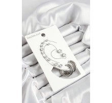 316L Çelik Halka Figürlü Ve Zirkon Taşlı Gümüş Renk 7'li Çift Kadın Küpe Set - TJ-BKP10637