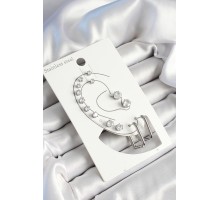 316L Çelik Dikdörtgen Figürlü Ve Zirkon Taşlı Gümüş Renk 7'li Çift Kadın Küpe Set - TJ-BKP10638