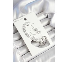 316L Çelik Dikdörtgen Figürlü Ve Zirkon Taşlı Gümüş Renk 7'li Çift Kadın Küpe Set - TJ-BKP10638
