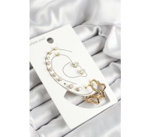 316L Çelik Yıldız Figürlü Ve Zirkon Taşlı Gold Renk 7'li Çift Kadın Küpe Set - TJ-BKP10640