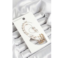 316L Çelik Dikdörtgen Figürlü Ve Zirkon Taşlı Gold Renk 7'li Çift Kadın Küpe Set - TJ-BKP10642