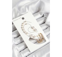 316L Çelik Dikdörtgen Figürlü Ve Zirkon Taşlı Gold Renk 7'li Çift Kadın Küpe Set - TJ-BKP10642