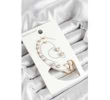 316L Çelik Kalp Figürlü Ve Zirkon Taşlı Gold Renk 7'li Çift Kadın Küpe Set - TJ-BKP10643