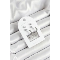 Pirinç Zirkon Taş Ve Kalp Figürlü Gümüş Renk 3'lü Çift Kadın Küpe Set TJ-BKP10644