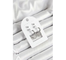 Pirinç Zirkon Taş Ve Kalp Figürlü Gümüş Renk 3'lü Çift Kadın Küpe Set - TJ-BKP10644