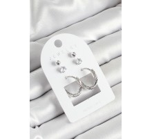 Pirinç Zirkon Taş Ve Halka Figürlü Gümüş Renk 3'lü Çift Kadın Küpe Set - TJ-BKP10646