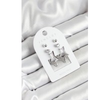 Pirinç Zirkon Taş Ve Yıldız Figürlü Gümüş Renk 3'lü Çift Kadın Küpe Set - TJ-BKP10647