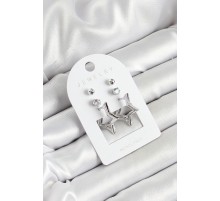 Pirinç Zirkon Taş Ve Yıldız Figürlü Gümüş Renk 3'lü Çift Kadın Küpe Set - TJ-BKP10647
