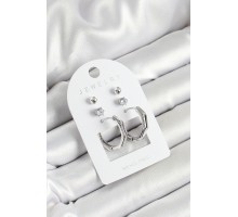 Pirinç Zirkon Taş Ve Kemik Halka Figürlü Gümüş Renk 3'lü Çift Kadın Küpe Set - TJ-BKP10648