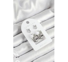 Pirinç Zirkon Taş Ve Halka Figürlü Gümüş Renk 3'lü Çift Kadın Küpe Set - TJ-BKP10649