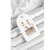 Pirinç Zirkon Taş Ve Kalp Figürlü Gold Renk 3'lü Çift Kadın Küpe Set - TJ-BKP10650