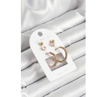 Pirinç Zirkon Taş Ve Kemik Halka Figürlü Gold Renk 3'lü Çift Kadın Küpe Set - TJ-BKP10654
