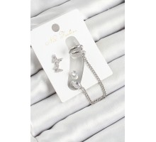 Pirinç Kelebek Figürlü Zirkon Taşlı Gümüş Renk 3'lü Kıkırdak Kadın Küpe Set - TJ-BKP10656