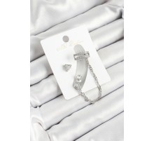 Pirinç Üçgen Figürlü Zirkon Taşlı Gümüş Renk 3'lü Kıkırdak Kadın Küpe Set - TJ-BKP10658