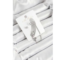 Pirinç Yılan Figürlü Zirkon Taşlı Gümüş Renk 3'lü Kıkırdak Kadın Küpe Set - TJ-BKP10660