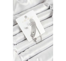 Pirinç Yılan Figürlü Zirkon Taşlı Gümüş Renk 3'lü Kıkırdak Kadın Küpe Set - TJ-BKP10660