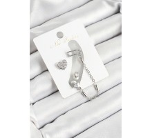 Pirinç Kalp Figürlü Zirkon Taşlı Gümüş Renk 3'lü Kıkırdak Kadın Küpe Set - TJ-BKP10661