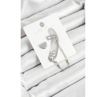 Pirinç Kalp Figürlü Zirkon Taşlı Gümüş Renk 3'lü Kıkırdak Kadın Küpe Set - TJ-BKP10661