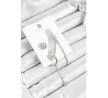 Pirinç Halka Figürlü Zirkon Taşlı Gümüş Renk 3'lü Kıkırdak Kadın Küpe Set - TJ-BKP10662