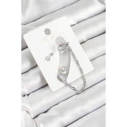 Pirinç Ok Figürlü Zirkon Taşlı Gümüş Renk 3'lü Kıkırdak Kadın Küpe Set TJ-BKP10663