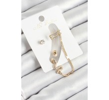 Pirinç Yılan Figürlü Zirkon Taşlı Gold Renk 3'lü Kıkırdak Kadın Küpe Set - TJ-BKP10664