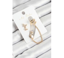 Pirinç Kelebek Figürlü Zirkon Taşlı Gold Renk 3'lü Kıkırdak Kadın Küpe Set - TJ-BKP10665