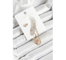 Pirinç Fiyonk ve Kalp Figürlü Zirkon Taşlı Gold Renk 3'lü Kıkırdak Kadın Küpe Set - TJ-BKP10666