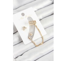Pirinç Üçgen Figürlü Zirkon Taşlı Gold Renk 3'lü Kıkırdak Kadın Küpe Set - TJ-BKP10668