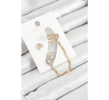 Pirinç Üçgen Figürlü Zirkon Taşlı Gold Renk 3'lü Kıkırdak Kadın Küpe Set - TJ-BKP10668